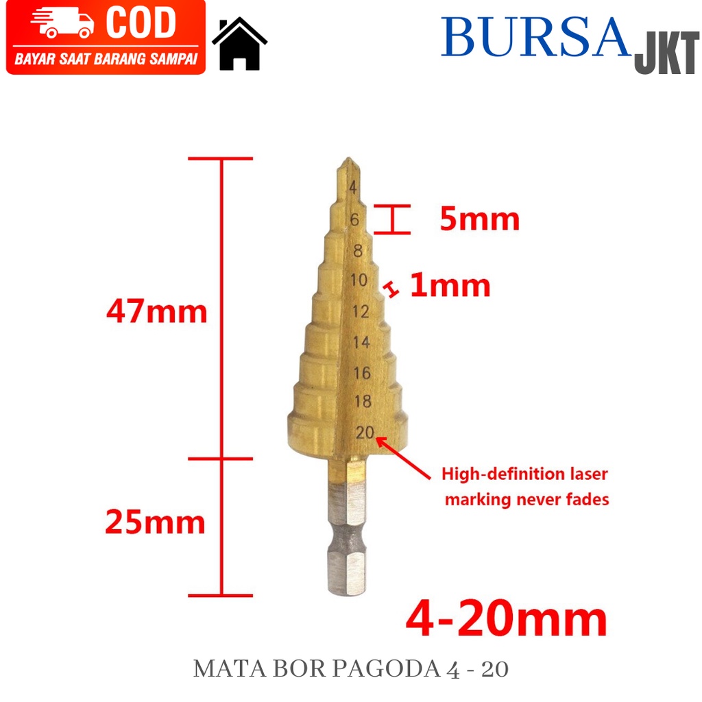 MATA BOR STEP DRILL HSS KERUCUT PAGODA 4 - 20 TITANIUM