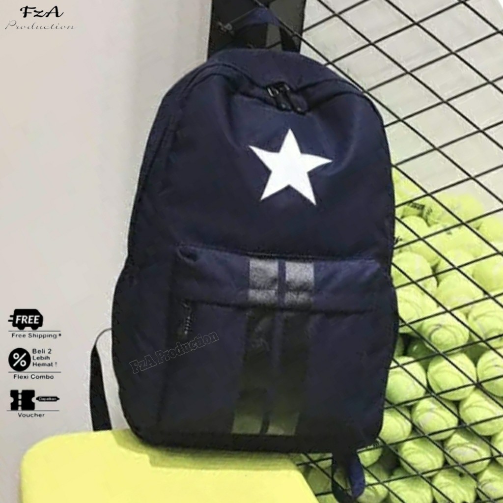 Tas Ransel Gendong Laptop Distro Sekolah Kuliah Pria Wanita Black Murah Original GRATIS Tas Slempang Sporty