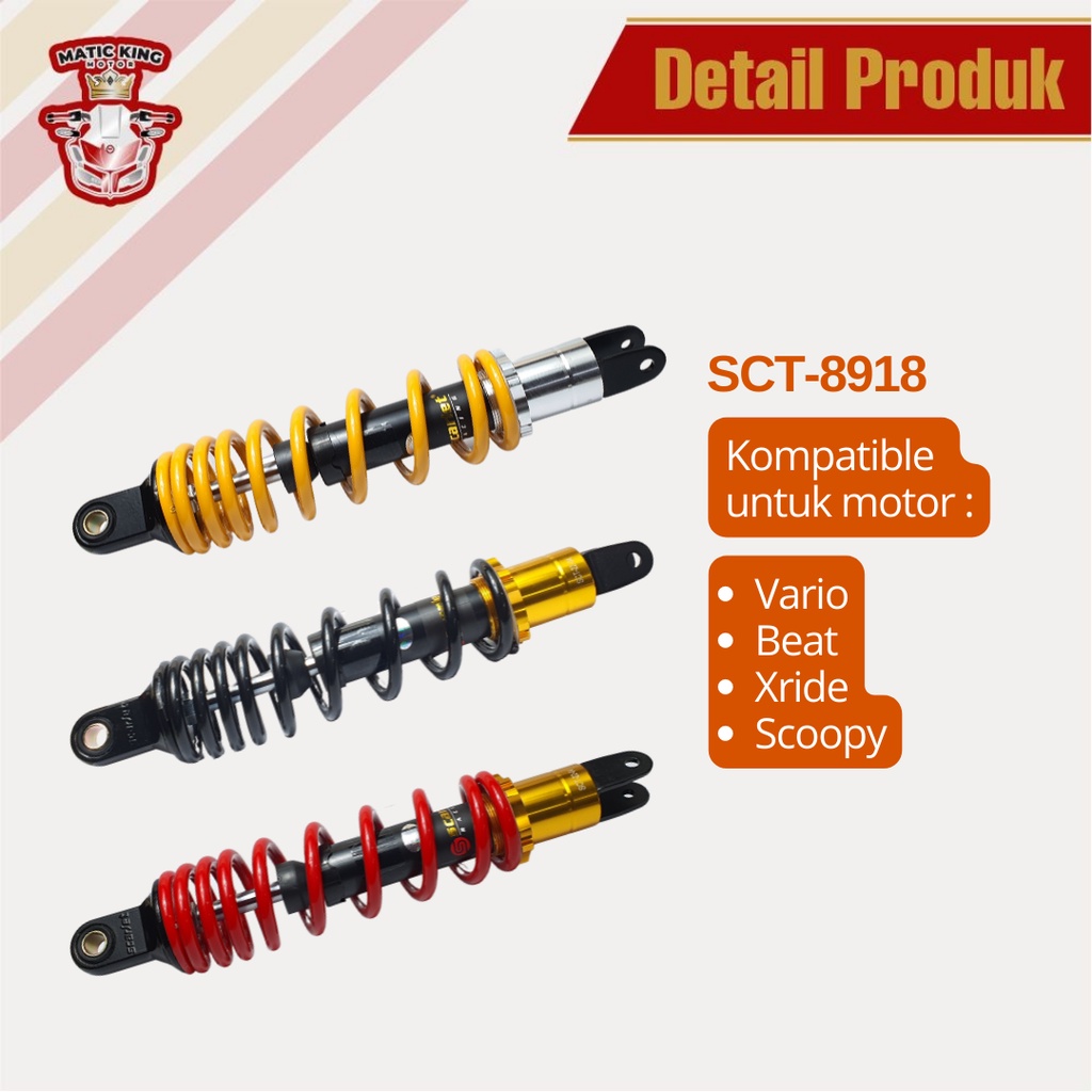 Mono Shockbreaker shock belakang Vario Beat Scoopy Mio Freego Fino SCT-8918 335mm Yellow Scarlet Racing