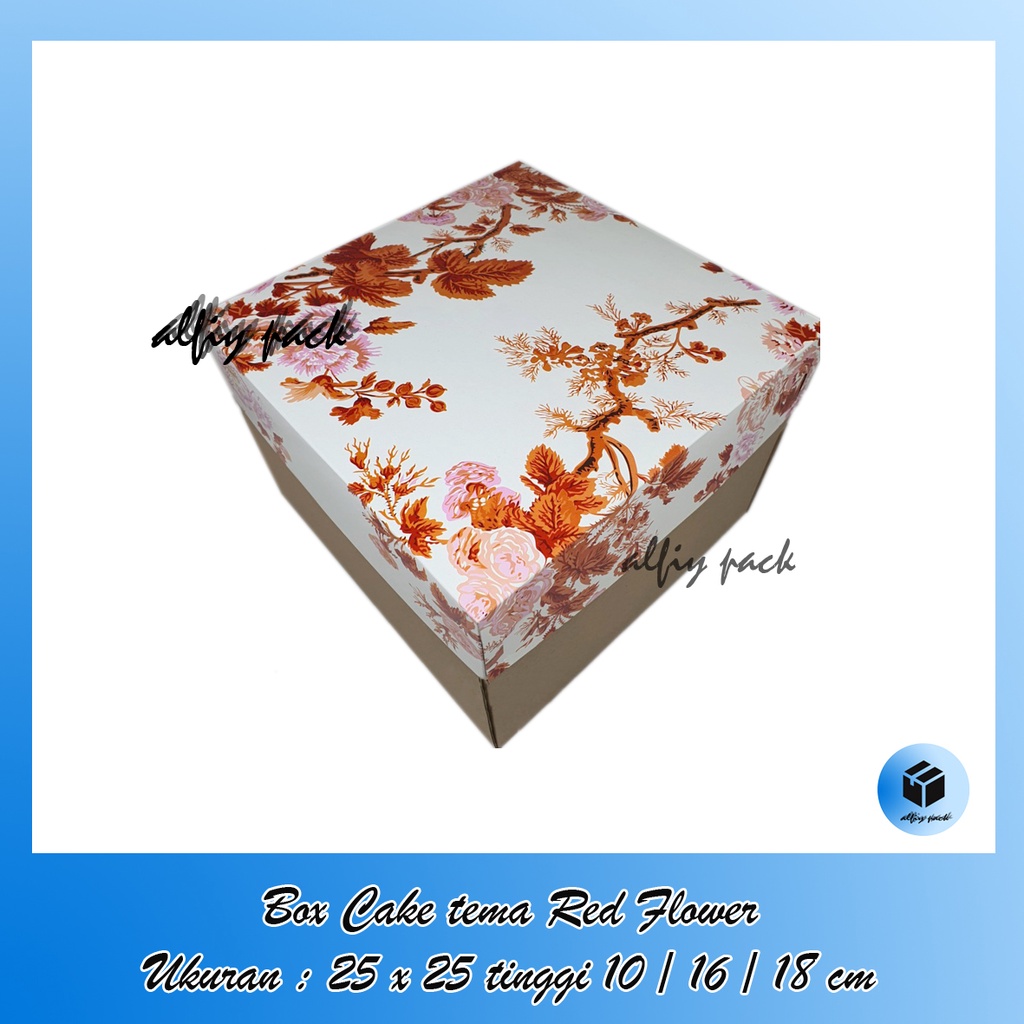 

1pack isi 5pcs BOX CAKE LAPGIT RED FLOWER UKURAN 25x25 CM TINGGI 10 / 16 / 18 CM DUS PACKAGING HAMPERS / PARCEL GIFT BOX KOTAK BOLU TEMA BUNGA MERAH