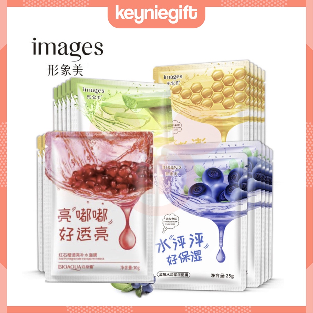 Images Hydrating Mask Aloe Vera Blueberry Honey Pomegranate Facial Sheet Mask Masker Wajah IM002