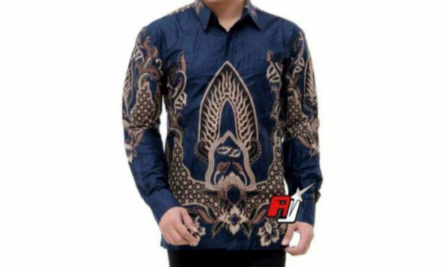 Kemeja Batik Pria Warna Biru Navy Ijo Hijau Modern Lengan Panjang Casual Modis Trendy Masa Kini