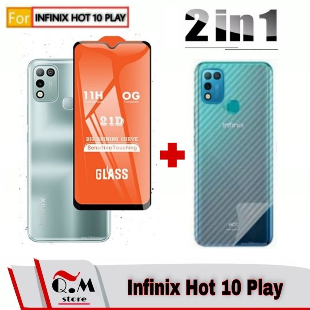 Paket 2 In1 Infinix Note 12 / Infinix Hot 12 / 11 Play / Hot 10 Play Tempered Glass PLus Skin Carbon Garskin Melindungi Back Cover