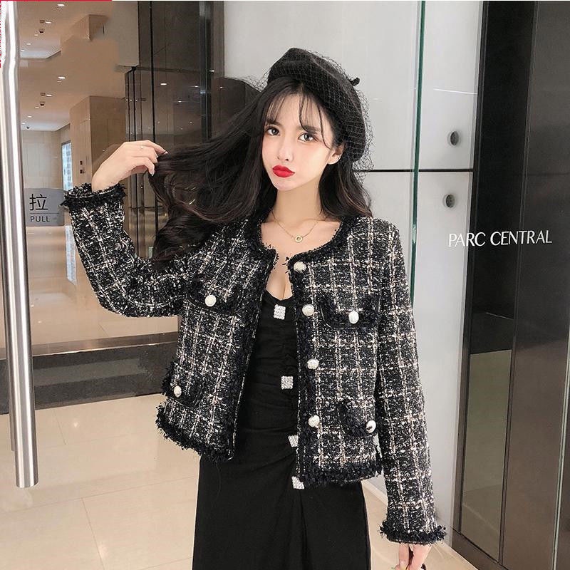 jaket korean style wanita high-end small fragrance style coat female celebrity autumn small short to