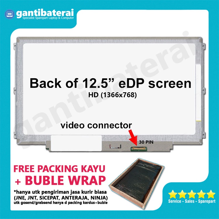 LED LCD Layar Laptop 12.5 Inch 30 pin slim 6 screw