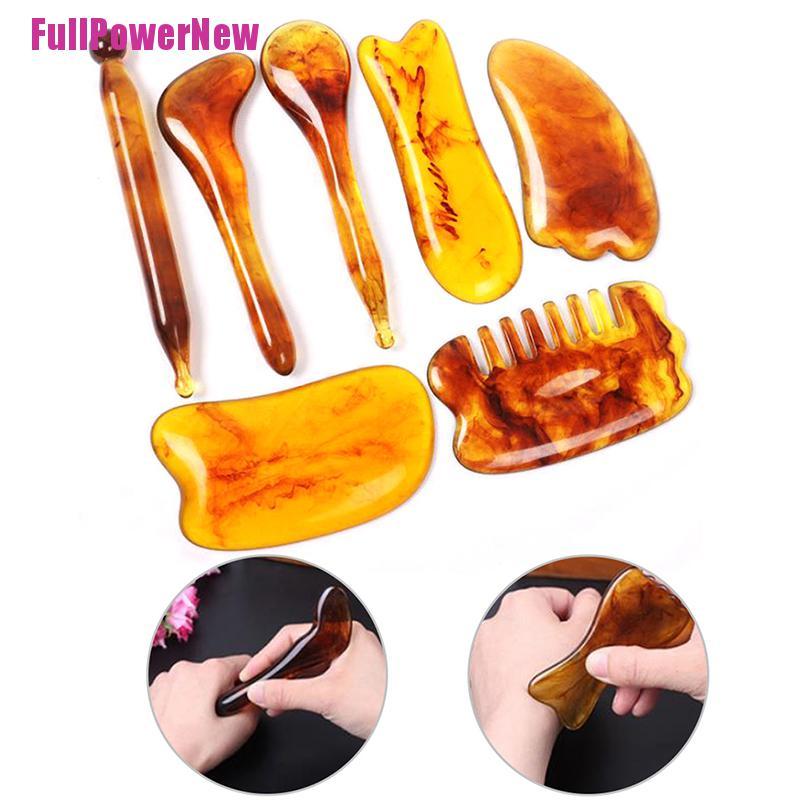 [Full] Gua Sha Scraping Massage Tools Kit Resin Amber Guasha Scraper Board Health Care