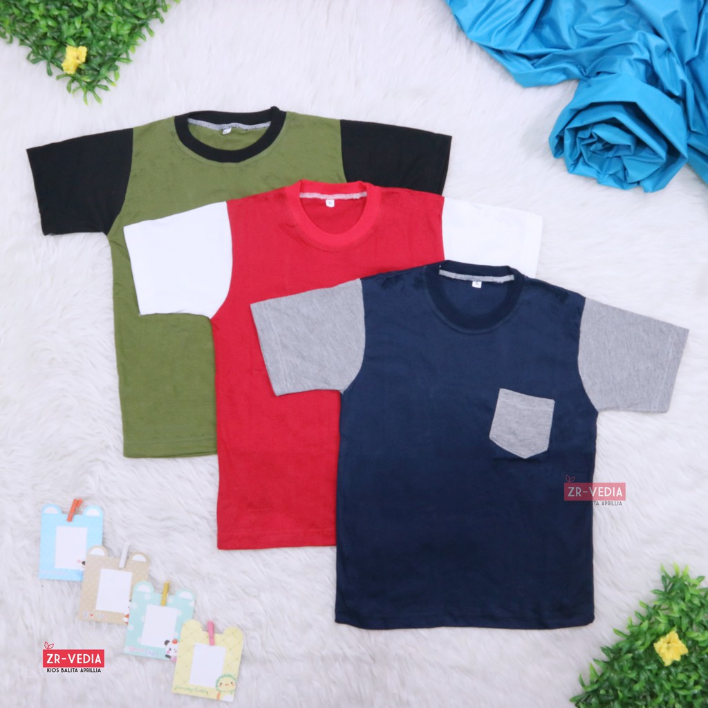 Kaos John Ethes uk 5-6 Tahun / Baju Polos Anak Laki-Laki Lengan Pendek Saku SD Atasan Oblong Reglan