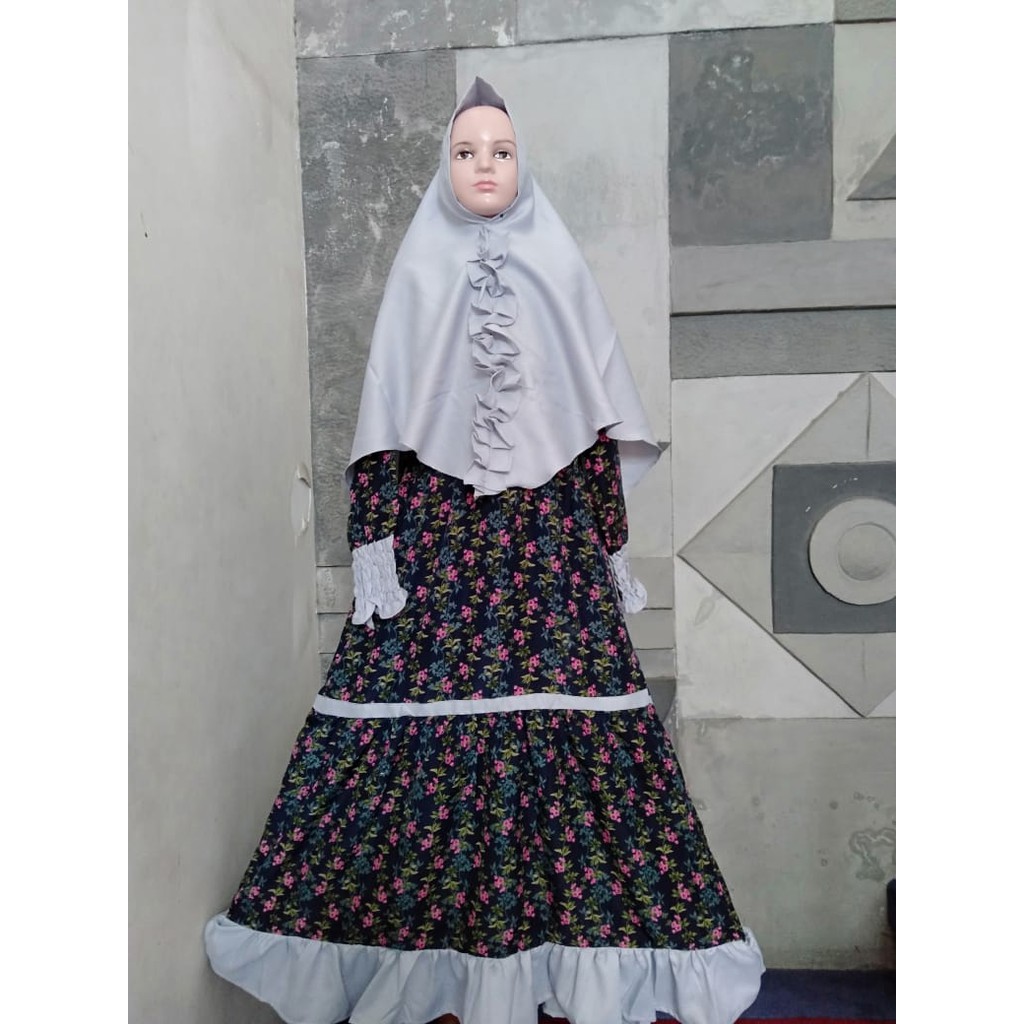 GAMIS ANAK PREMPUAN SIZE JUMBO SET KRUDUNG | Hitam | Bunga kecil