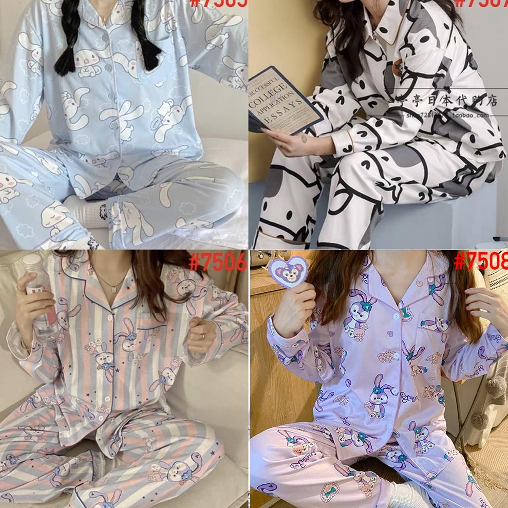 Piyama Baju Tidur Wanita JALJA PP Import Model Korea Fashion Leisure Wear Kerah Kancing Lengan Panja