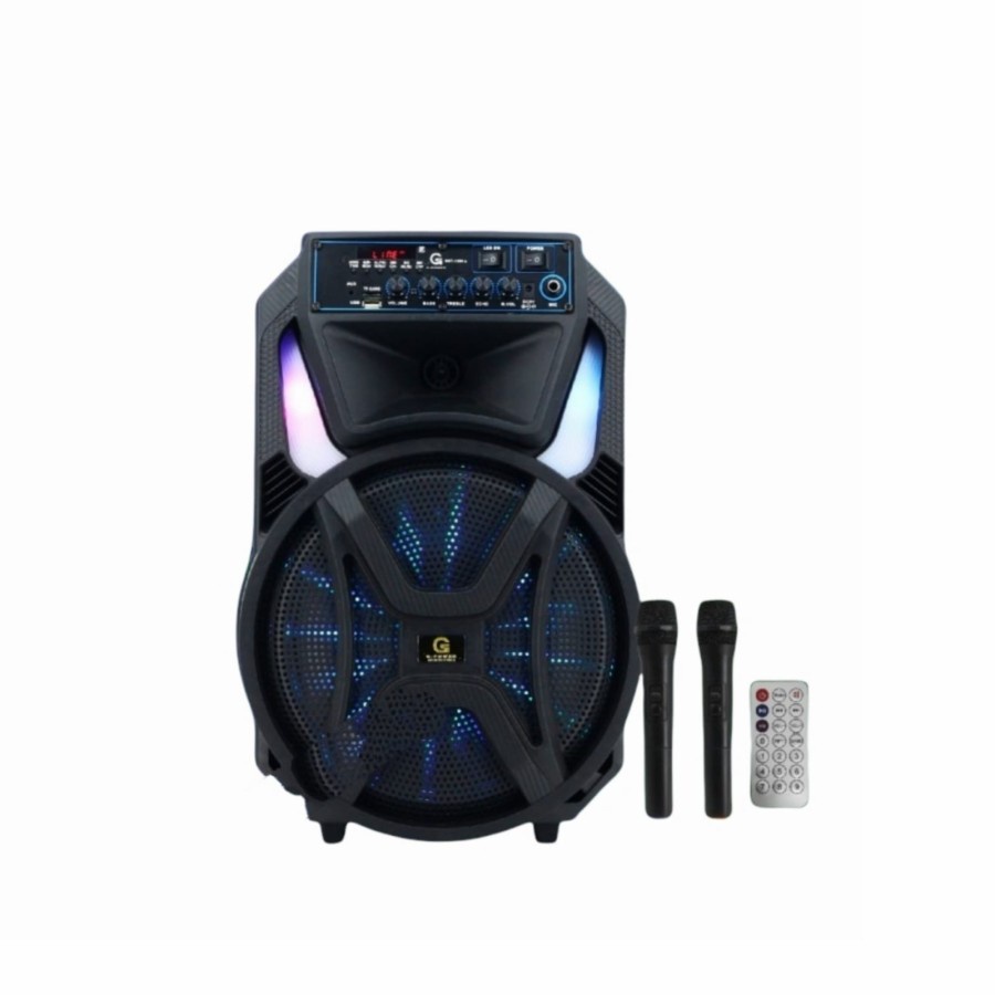 SPEAKER PORTABLE 12INCH AKTIF GST 1201S WIRELESS MEETING BLUETOOTH KARAOKE DUA MIK