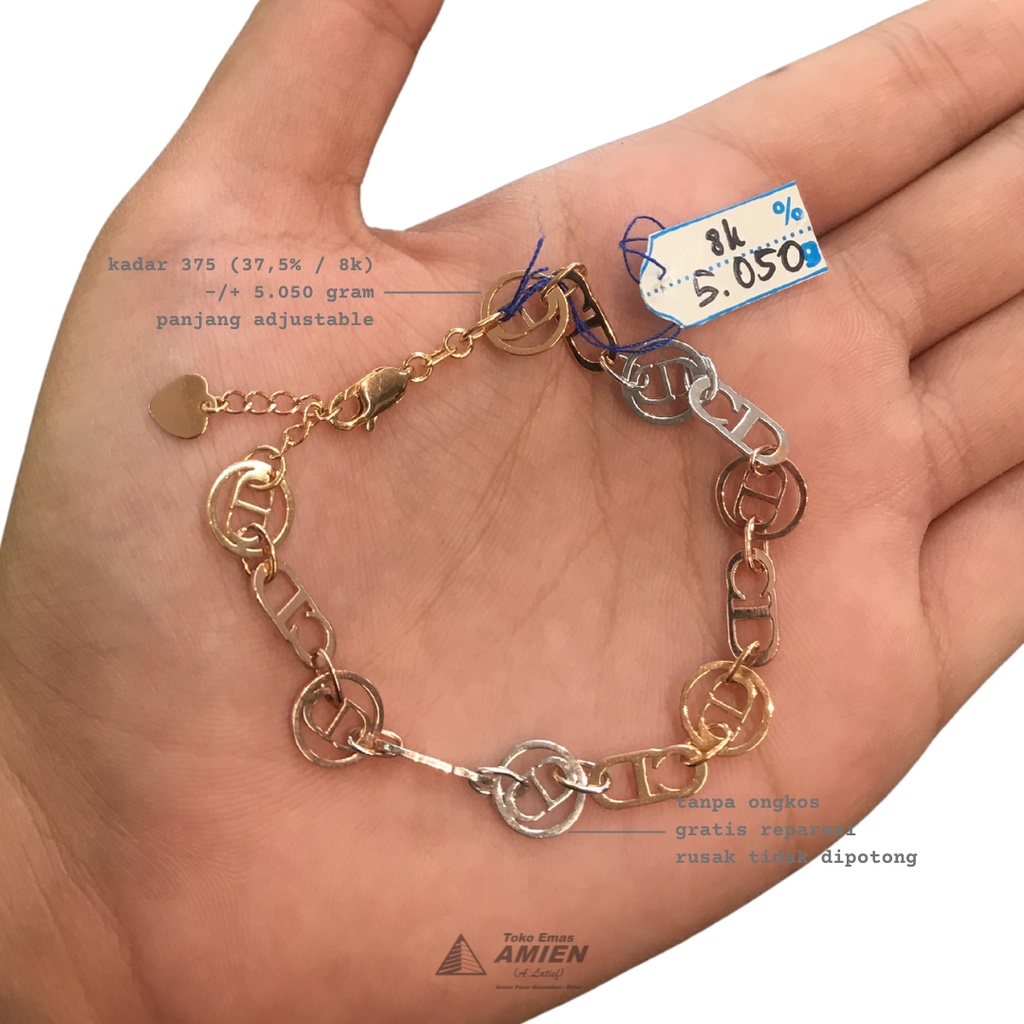 Toko Emas Amien Gelang Emas Rose White Gold Asli Kadar 375 (37,5% / 8K) 5.050 Gram - Bracelet Christ