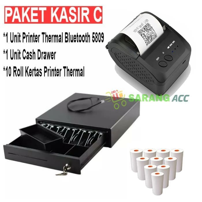 

Ready Paket Kasir C Cash Drawer + Printer 5809 + Kertas Struk 58mm Terlaris
