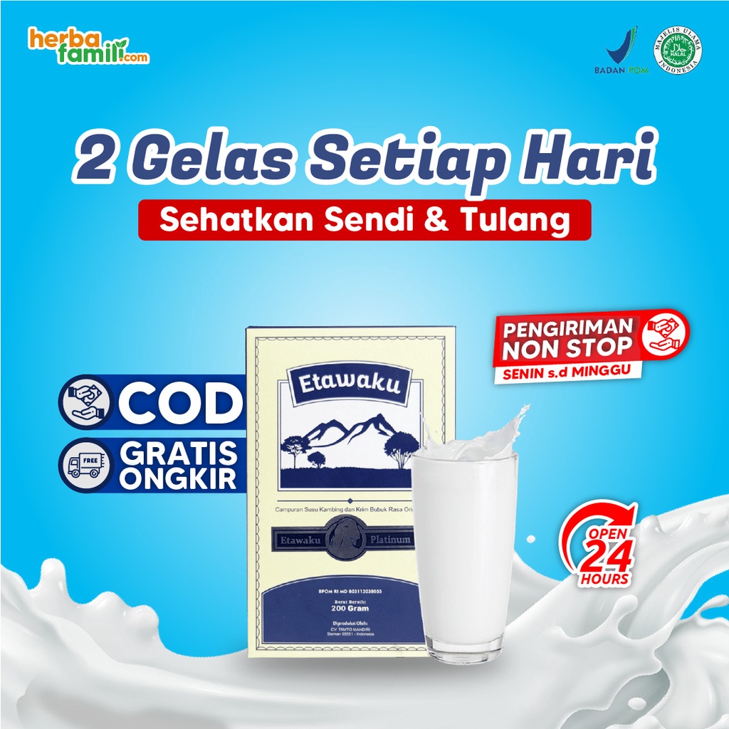

Herba Famili ETAWAKU PLATINUM - SUSU KAMBING ETAWA BUBUK MURNI RENDAH GULA TINGGI KALSIUM ATASI NYERI SENDI & TULANG - ASLI