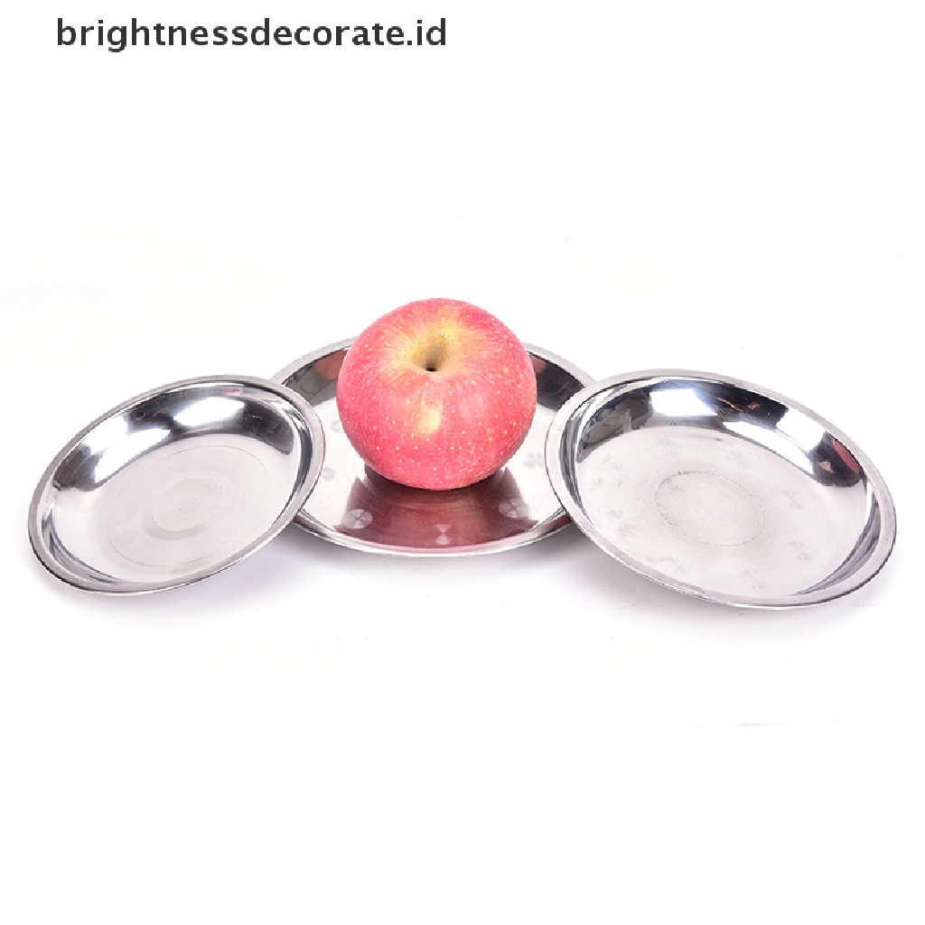 Piring Makanan Bentuk Bulat Bahan Stainless Steel Ukuran 14-26cm Untuk Camping