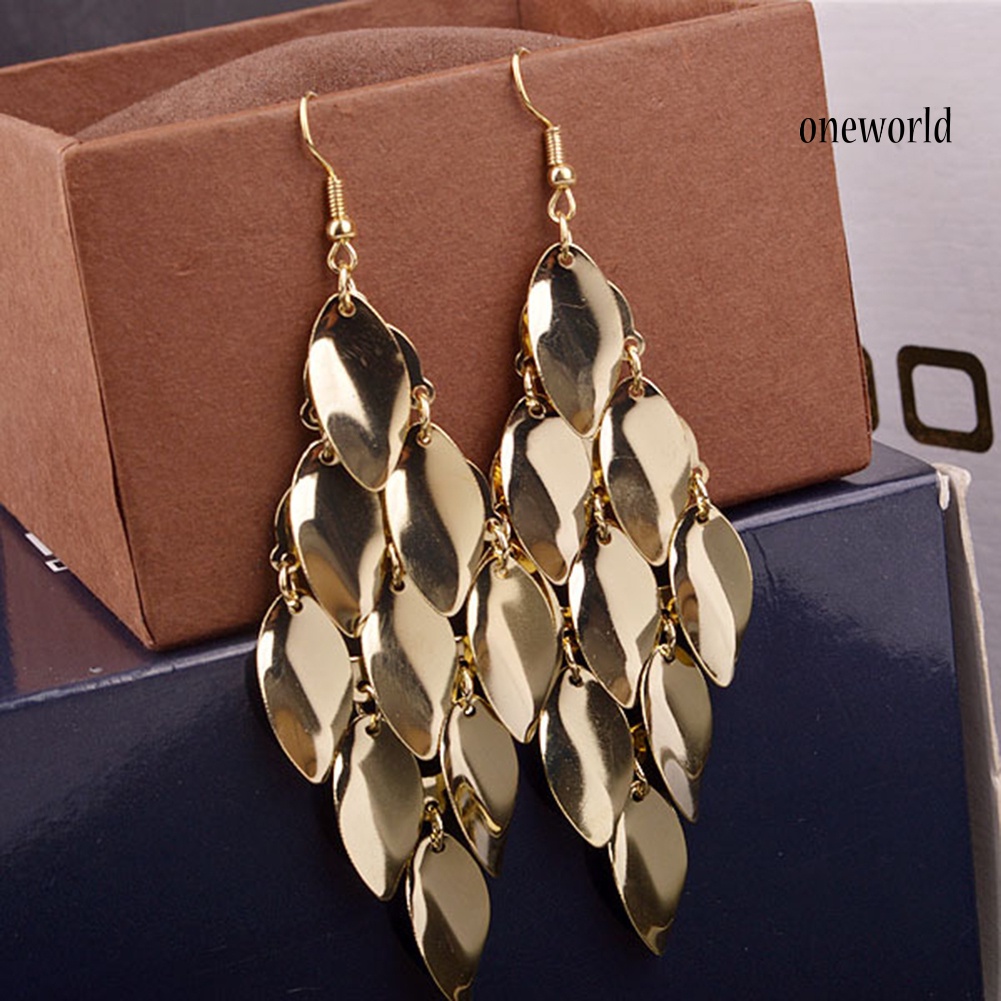 OW@ Fashion Women Waterdrop Disks Charms Long Dangle Eardrop Earrings Jewelry Gift