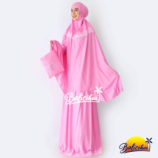 Balicihui Mukena Yasmina Flamingo Pink Polos Mukena Bali Dewasa, Jumbo