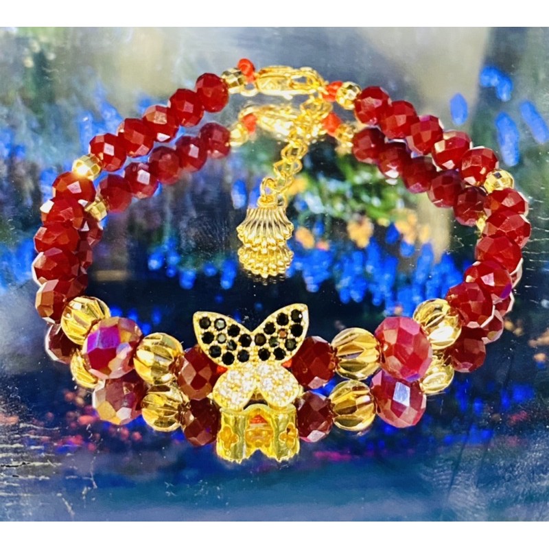 gelang tangan wanita // perhiasan wanita //gelang kristal //gelang charm kupu kupu