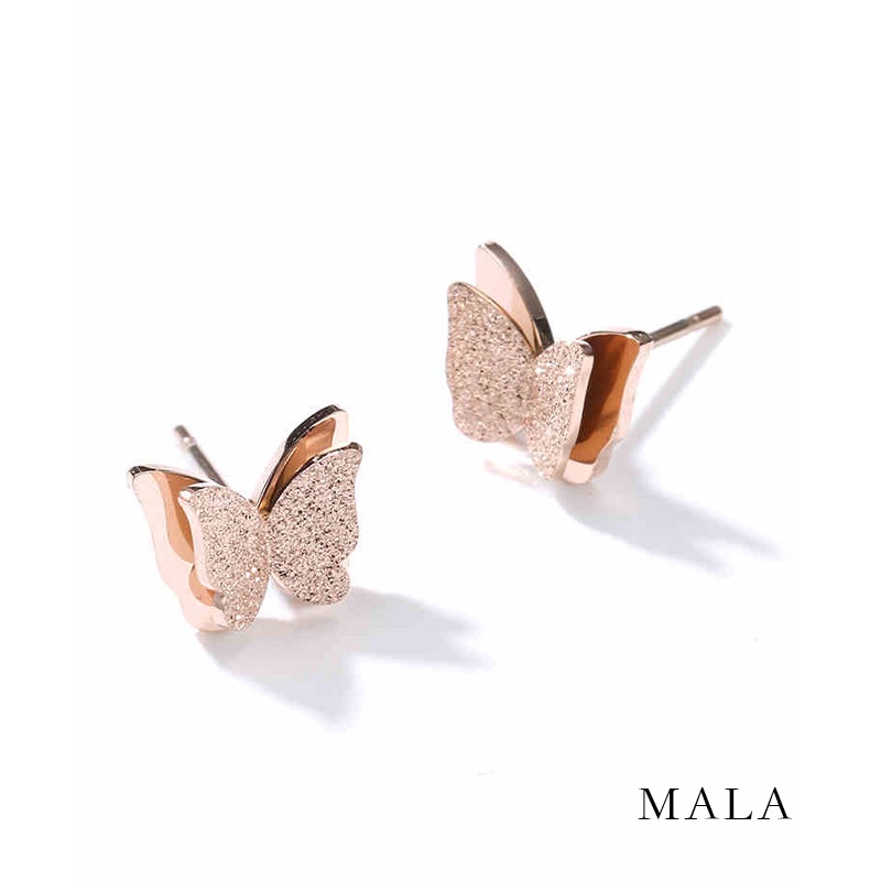 Anting Titanium Anti Karat Tusuk Motif Kupu-kupu Warna Rose Gold Bahan Titanium Steel Gaya Korea Untuk Wanita