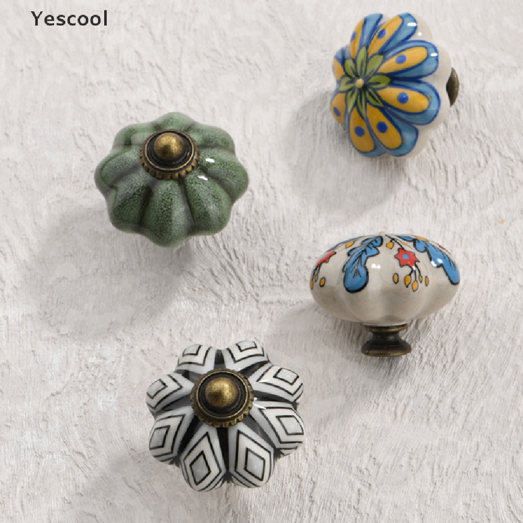 Yescool Knob Pintu Keramik Gaya Vintage Untuk Lemari Pakaian