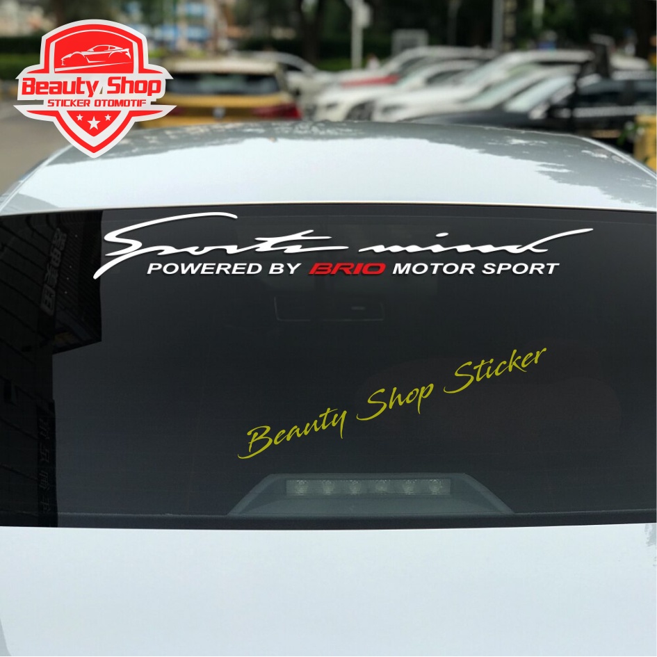 stiker sportmind brio sticker mobil kaca depan/belakang kap body powered by honda brio rs