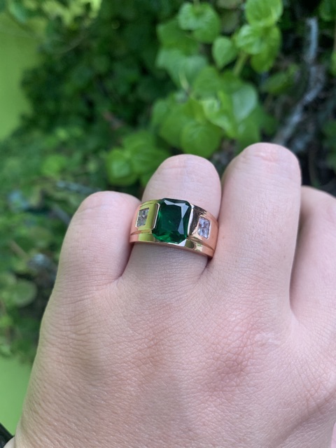 Cincin Minimalis Mewah Batu Zamrud Hijau Green Emerald Rose Gold Filled High Quality