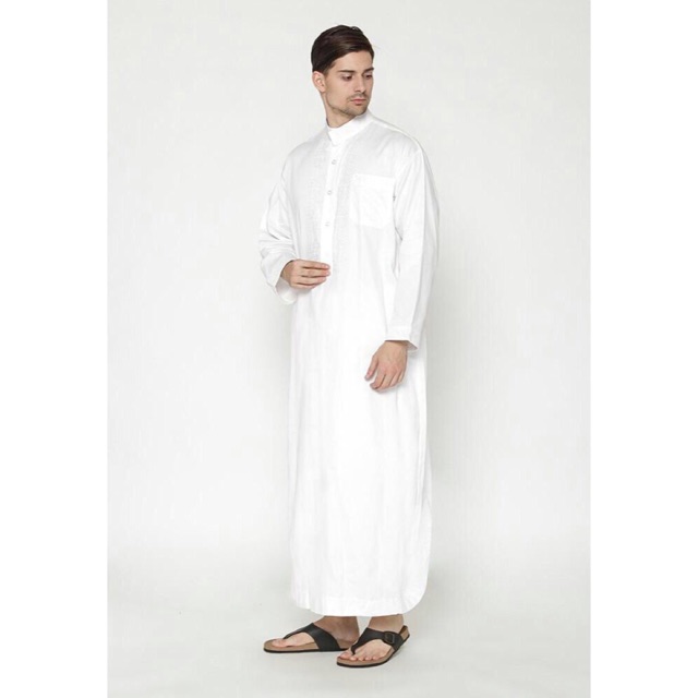 JUBAH / GAMIS PRIA LAKI LAKI DEWASA WARNA PUTIH BAHAN ADEM NYAMAN UNTUK