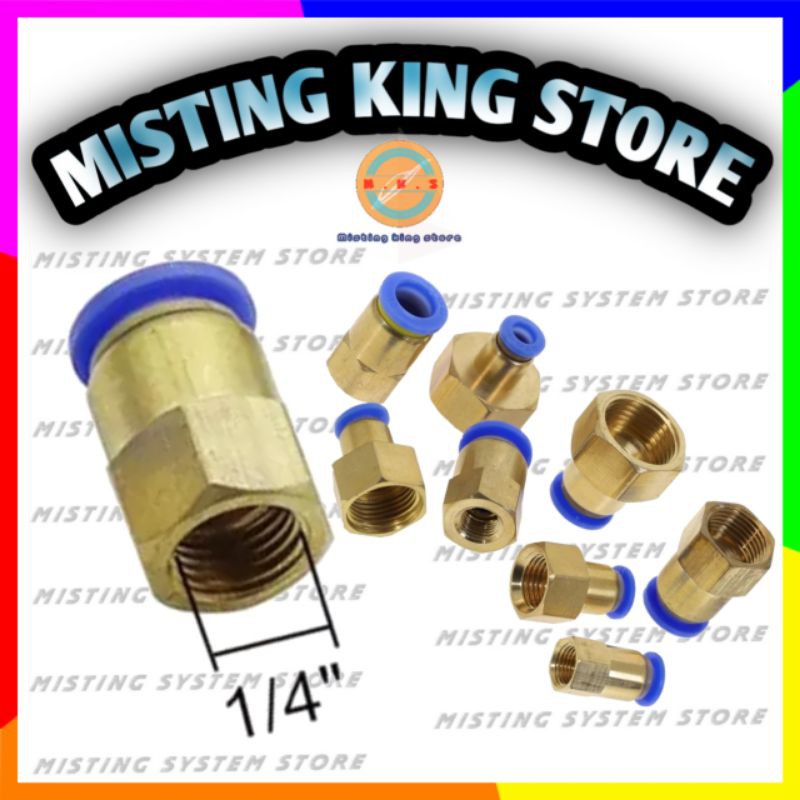 FITTING PNEUMATIC 1/4 X 8 MM KONEKTOR SLIP LOCK FEMALE KONEKTOR PUSH IN UNTUK SELANG PU 8MM