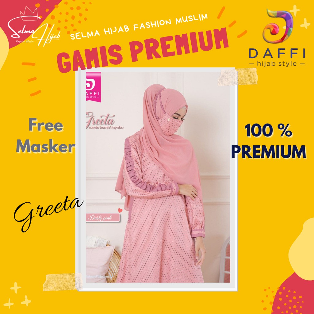 Dress Baju Gamis Elegan Wanita Cewek Greeta Murah Premium Suede Kombi Toyobo Size L Daffi Hijab
