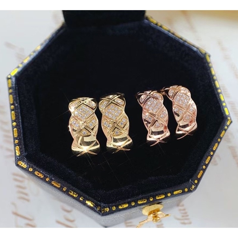 Fashion Gold Classic Exquisite Rhombic Ear Studs Diamond Earrings