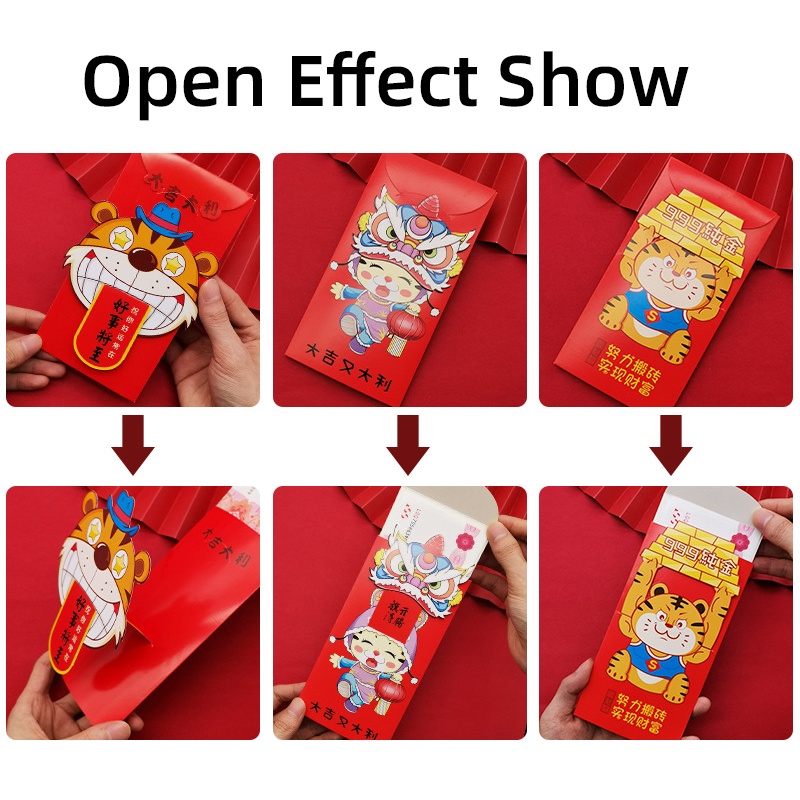 3pcs Amplop Angpao Tahun Baru Cina / Imlek Warna Merah Ukuran 2022