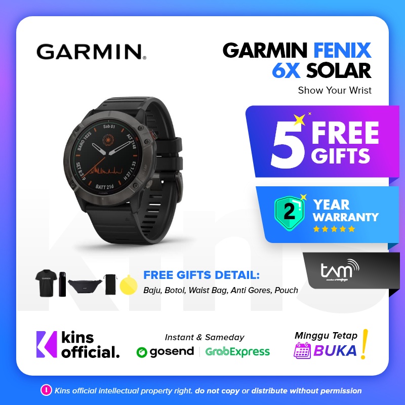 Garmin Fenix 6X Solar Titanium Carbon Gray DLC with Black/Titanium Band