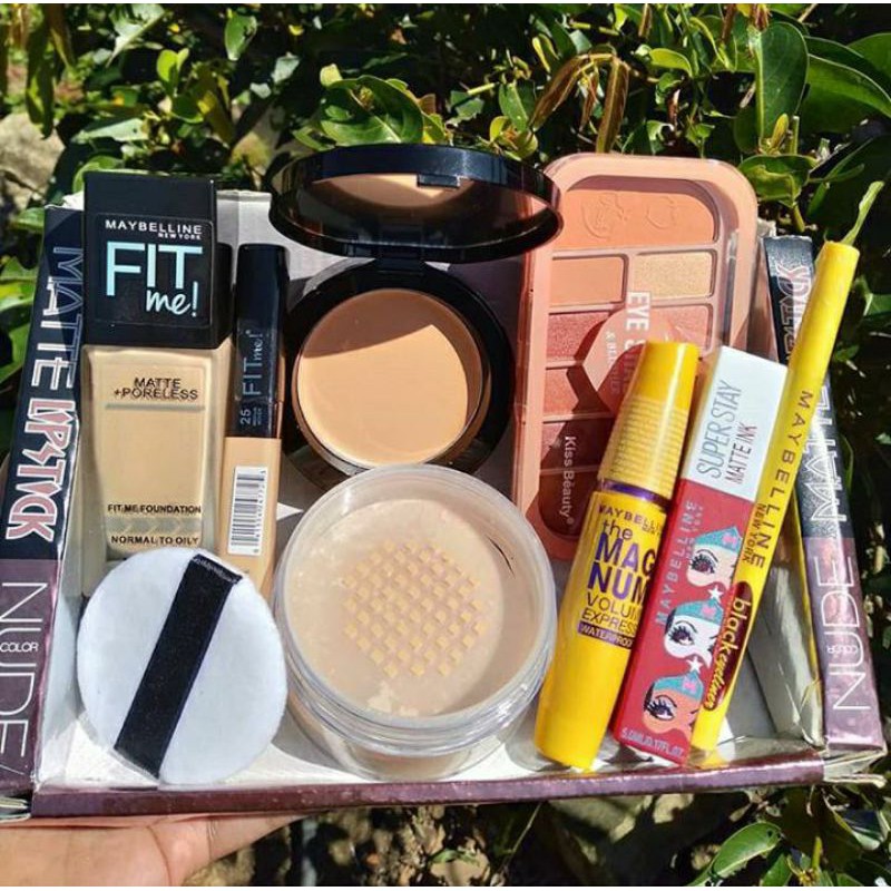 Maybelline Paket Hemat Seserahan Maybeline Fit Me Kiss Peach 7 in 1 Paket Make Up Kosmetik