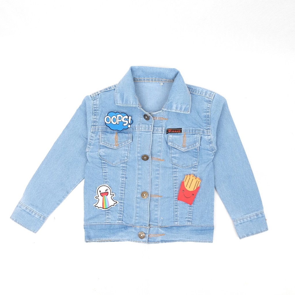 ORIGINAL JAKET JEANS ANAK LAKI LAKI PEREMPUAN JAKET BAYI OOPS BLUE SERIES BORDIR R