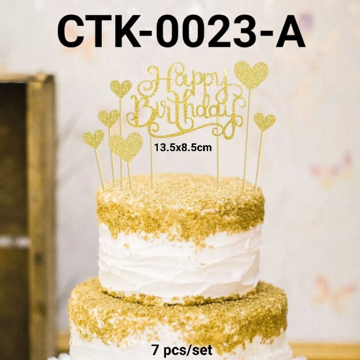 

GR-CTK-0023 CAKE TOPPER KUE HAPPY BIRTHDAY HATI GOLD SILVER ROSE GOLD GRATIS ONGKIR