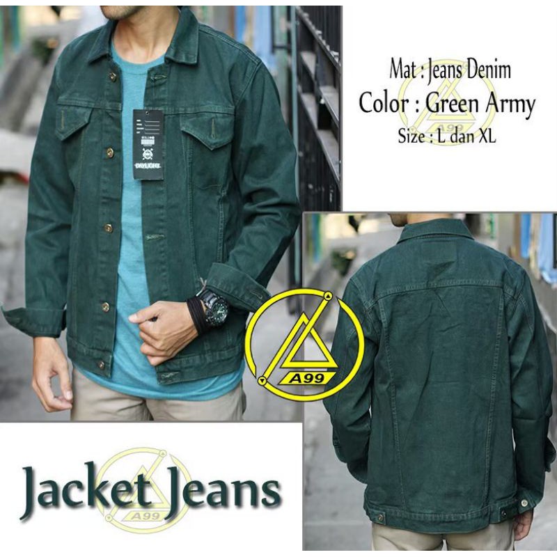 jaket jean hijau army pria