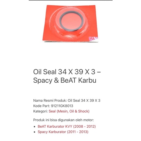 91211GK8013 Oil Seal Pully Puli Puly Belakang 34 X 39 X 3 - Oring Corong Collar  Spacy BeAT Karbu 91351GR1000