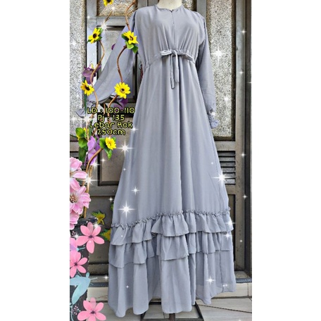 Gamis Ceruty Bawahan Rempel 2 susun Mayung warna Soft Grey