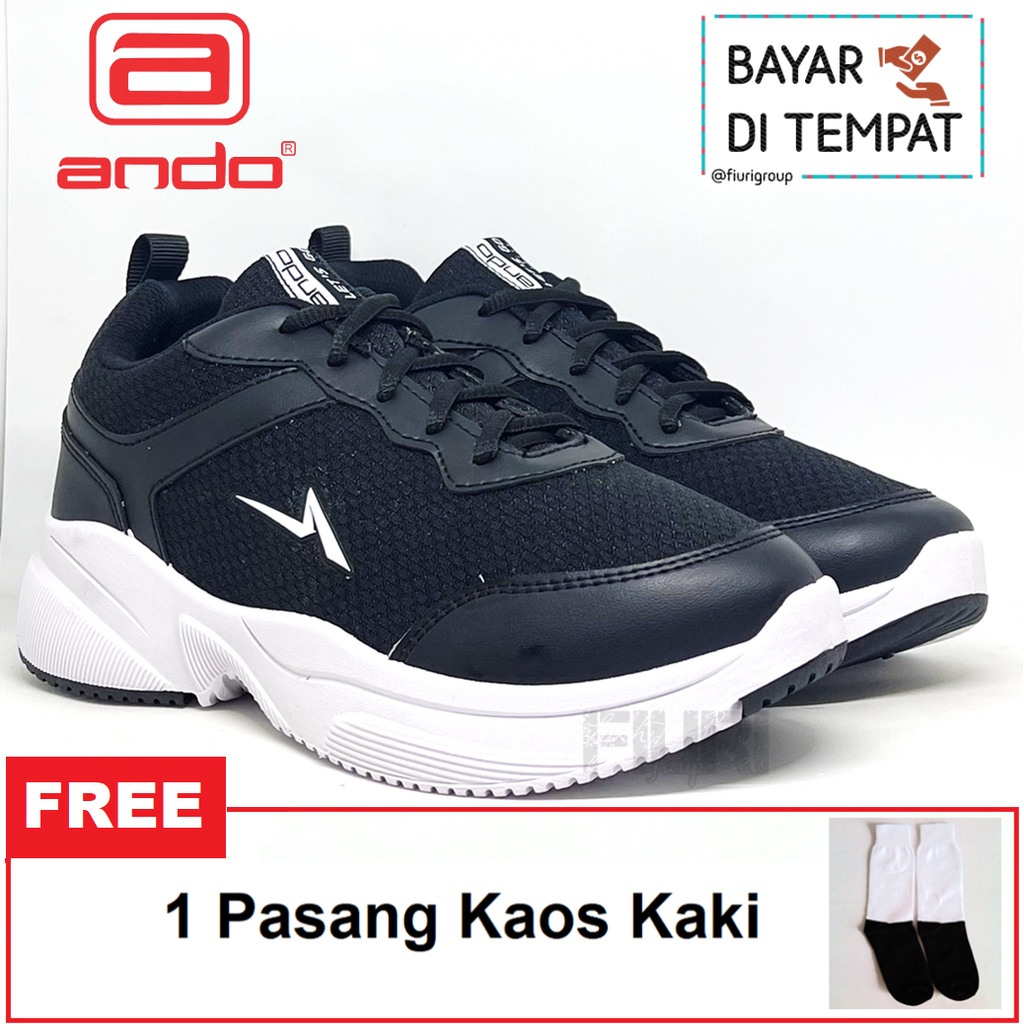 FIURI - Ando Original - ORLIN 37-40 HITAM PUTIH - Sepatu Kets Wanita - Sepatu Sneakers Wanita - Sepatu Olahraga Sport Wanita - Sepatu Casual - Sepatu Jogging Lari Fitness Gym Senam Wanita - Sepatu Anak Perempuan Cewek -Sepatu Sekolah Bertali SD SMP SMA