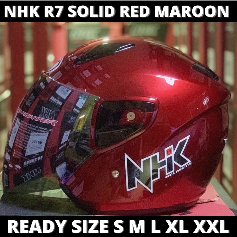 Helm NHK R7 Solid Red Maroon Merah Marun Half Face Single Visor - Helem Motor SNI DOT Touring Dewasa