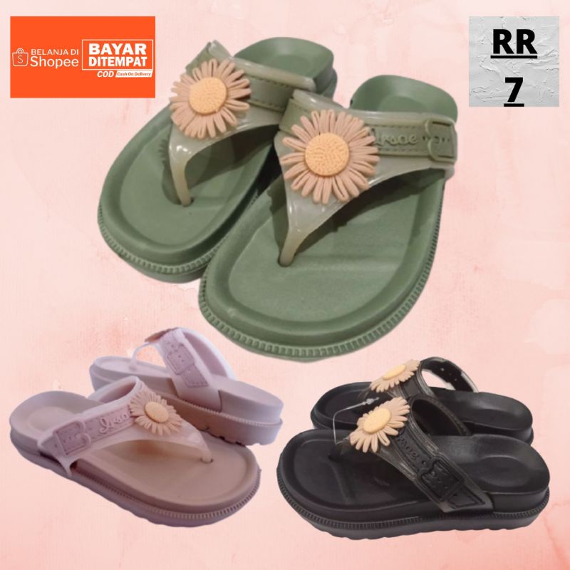 SANDAL JEPIT perempuan anak IRSOE TEBAL MOTIF BUNGA MATAHARI / SANDAL JEPIT TERBARU  ANAK / DEWASA