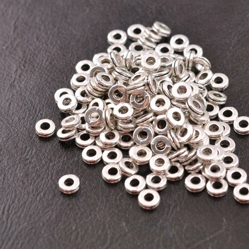 100Pcs Manik Spacer Cincin Silver Tibetan 6Mm Kraft Perhiasan DIY