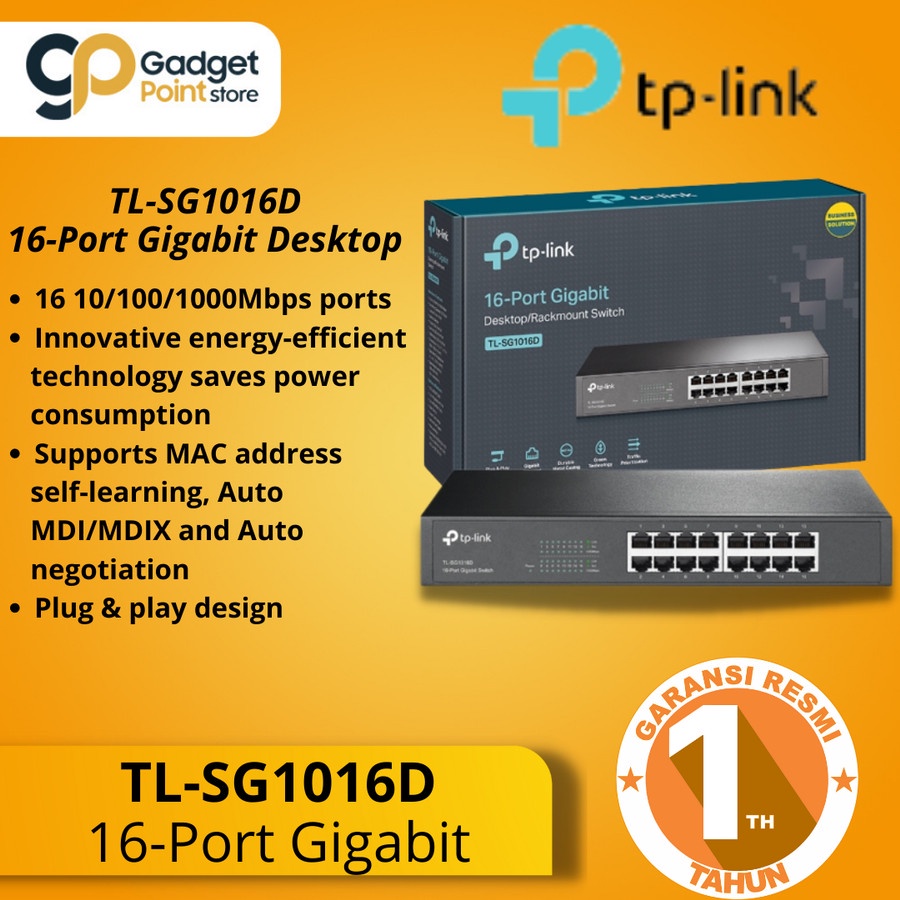 TP Link TL-SG1016D 16-Port Gigabit Desktop/Rackmount Switch 1000Mbps - Garansi Resmi 1 Tahun