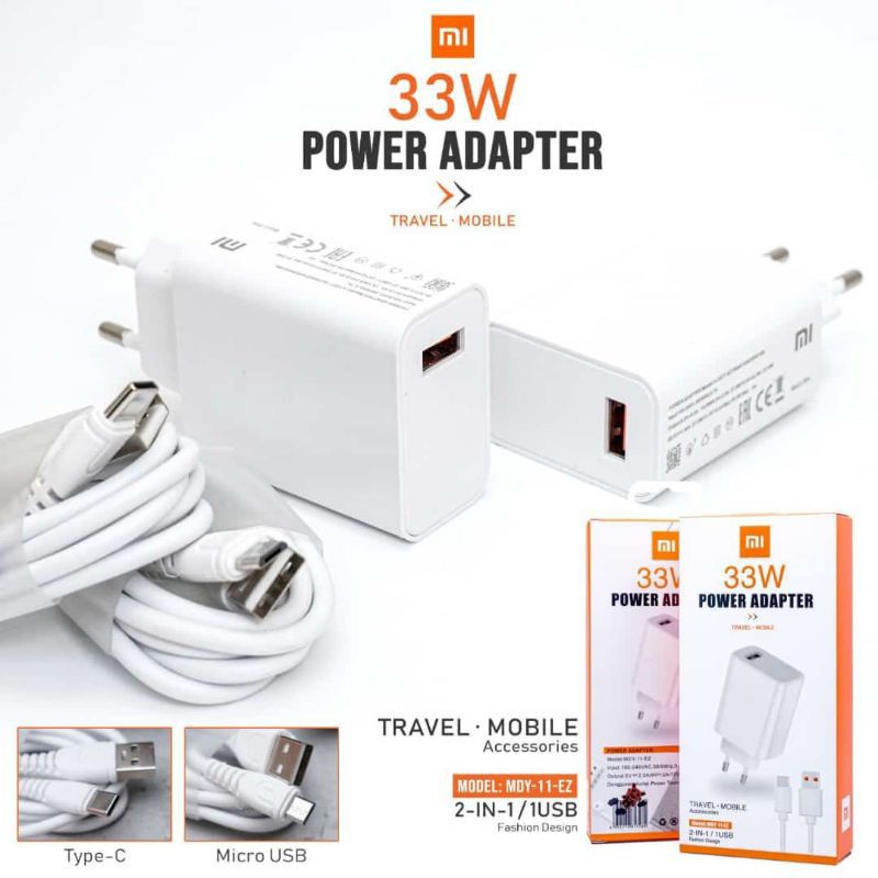 (ba) TRAVEL CHARGER XIAOMI MI9T 33W ORIGINAL MICRO USB &amp; TIPE-C FAST CHARGING