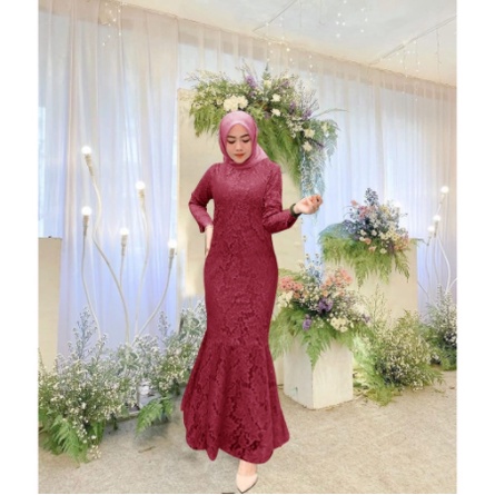 Baju Gamis Muslim Terbaru 2020 2021 Model Baju Pesta Wanita kekinian Bahan BROKAT Kondangan remaja