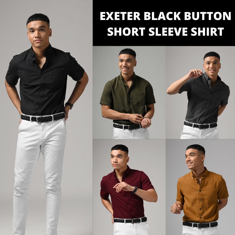Preppstudio EXETER BLACK BUTTON SHORT SLEEVE SHIRT