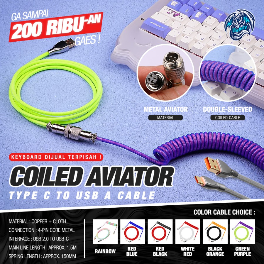 Coiled Aviator Cable Spring Wire Type-C for Mechanical Gaming Keyboard