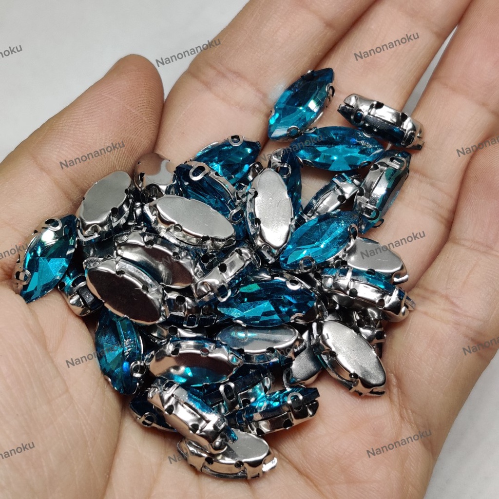 [Per Bks] Mata 7x15 mm CANGKANG PERAK Batu Diamond Mote Akrilik/Berlian Jahit