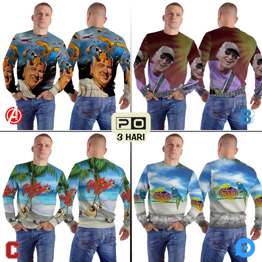Sweatshirt Jimmy Buffett's Margaritaville Sweater Sweatshirt Fullprint Bahan Polyester