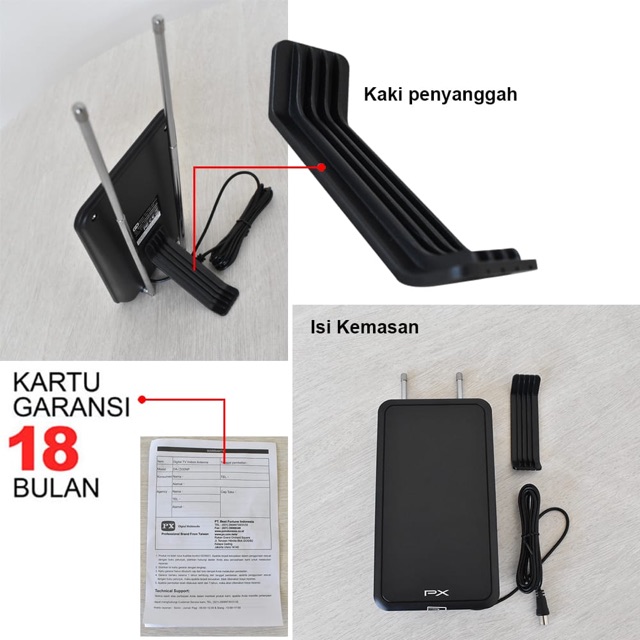 Antena TV Indoor PX DA-1401NP Digital TV DVB-T2 dengan kabel coaxial (Garansi 18 bulan)