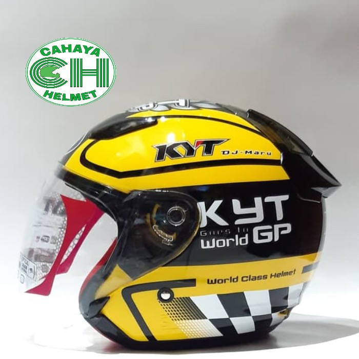Helm KYT DJ Maru Motif World GP Helmet Kuning
